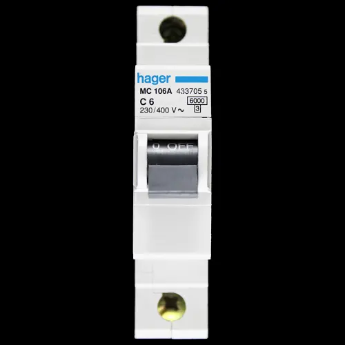HAGER C 6 MCB 6kA CIRCUIT BREAKER 433705 MC106A