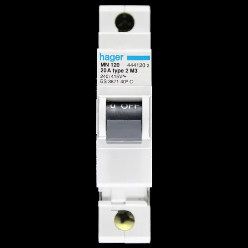 HAGER 20 AMP TYPE 2 M3 MCB CIRCUIT BREAKER MN120 444120