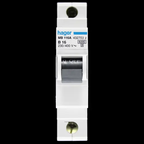 HAGER 16 AMP CURVE B 6kA MCB CIRCUIT BREAKER MB116A 432703