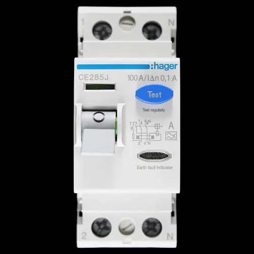 HAGER 100 AMP 100mA DOUBLE POLE RCCB RCD TYPE A CE285J 165003