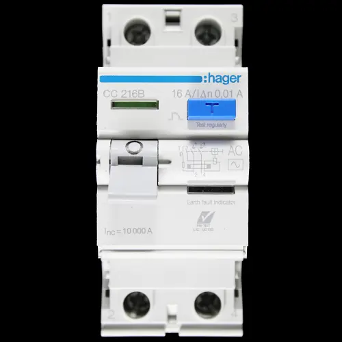 HAGER 16 AMP 10mA DOUBLE POLE RCCB RCD TYPE AC CC216B 163117