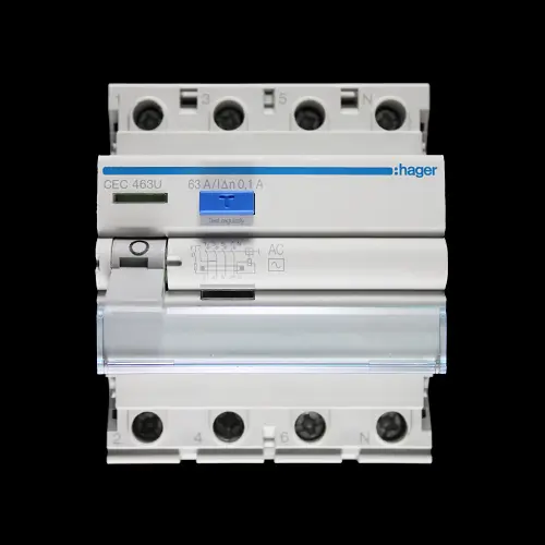 HAGER 63 AMP 100mA FOUR POLE RCCB RCD TYPE AC CEC463U 161510