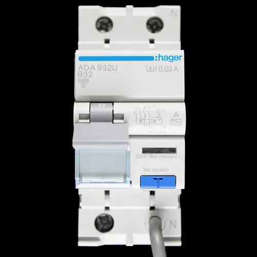 HAGER 32 AMP CURVE B 6kA 30mA DOUBLE POLE RCBO TYPE A ADA932U 101173
