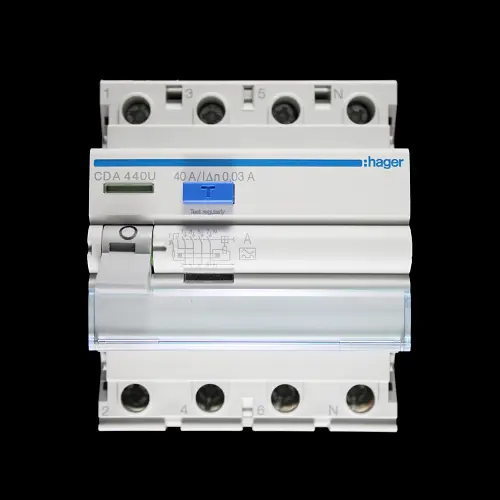HAGER 40 AMP 30mA FOUR POLE RCCB RCD TYPE A CDA440U 161493