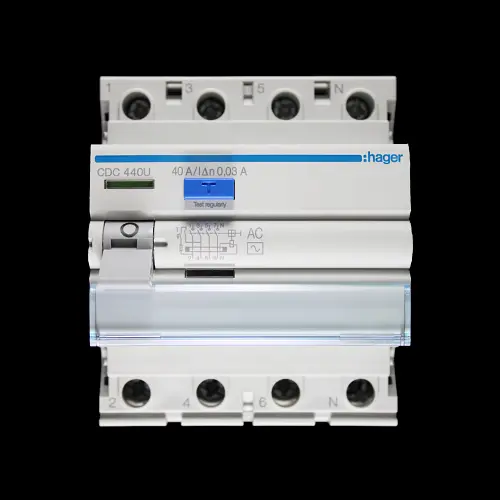 HAGER 40 AMP 30mA FOUR POLE RCCB RCD TYPE AC CDC440U 161500