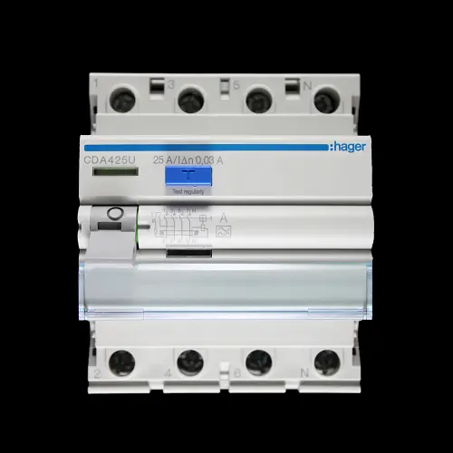 HAGER 25 AMP 30mA FOUR POLE RCCB RCD TYPE A CDA425U 161492
