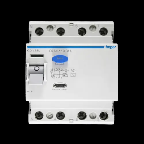 HAGER 100 AMP 30mA FOUR POLE RCCB RCD TYPE AC CD486U 164359