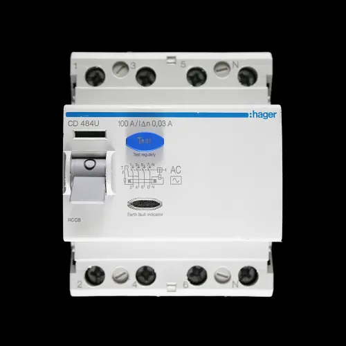 HAGER 100 AMP 30mA FOUR POLE RCCB RCD TYPE AC 164357 CD484U