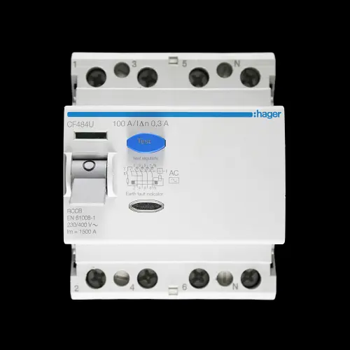 HAGER 100 AMP 300mA FOUR POLE RCCB RCD TYPE AC CF484U 166335