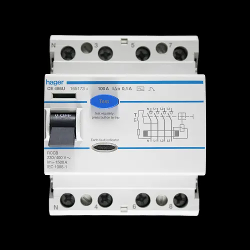 HAGER 100 AMP 100mA FOUR POLE RCCB RCD TYPE AC CE486U 165173