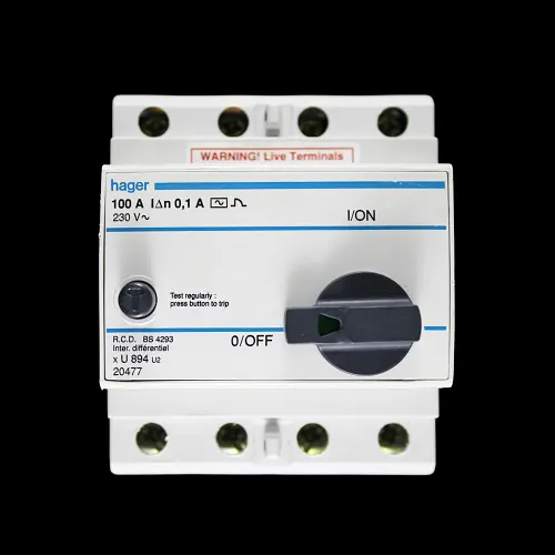 HAGER 100 AMP 100mA FOUR POLE RCD TYPE AC U894 U2 20477