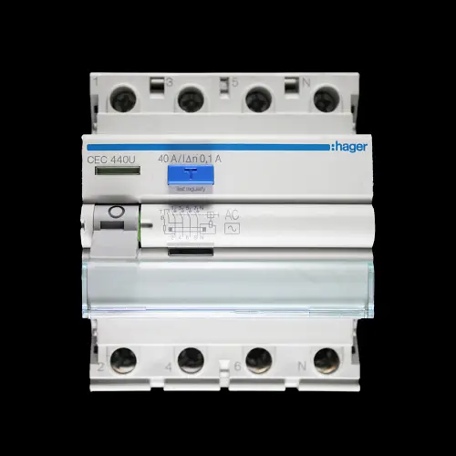 HAGER 40 AMP 100mA FOUR POLE RCD TYPE AC CEC440U 161509