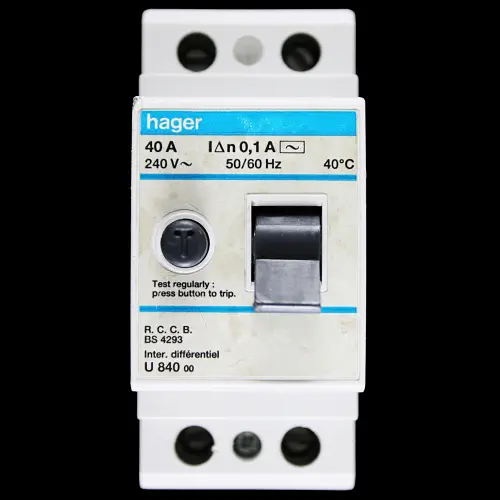 HAGER 40 AMP 100mA DOUBLE POLE RCCB RCD TYPE AC U840 00