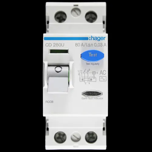 HAGER 80 RCCB RCD DOUBLE POLE 30mA TYPE AC CD 280U 164354