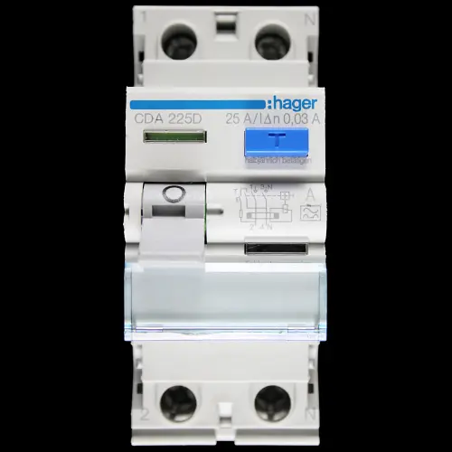 HAGER 25 AMP 30mA DOUBLE POLE RCD TYPE A CDA225D 161003