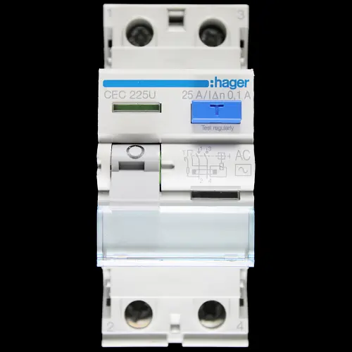 HAGER 25 AMP 100mA DOUBLE POLE RCCB RCD TYPE AC CEC225U 161505