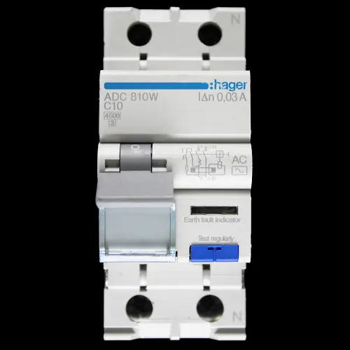 HAGER 10 AMP CURVE C 4.5kA 30mA DOUBLE POLE RCBO TYPE AC ADC810W 101044