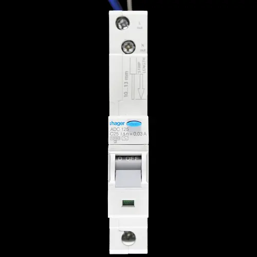 HAGER 25 AMP CURVE C 10kA 30mA RCBO TYPE AC ADC125 106759