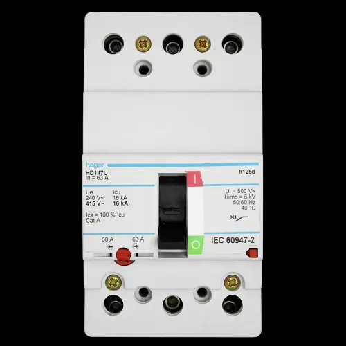 HAGER 63 AMP 16kA TRIPLE POLE MCCB HD147U HD125D 314202