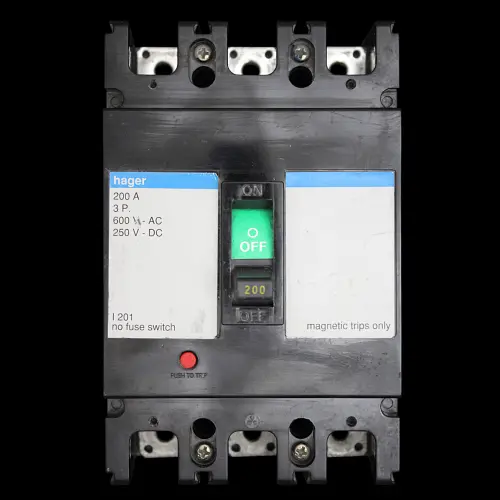 HAGER 200 AMP TRIPLE POLE NO FUSE SWITCH 600VAC 250VDC I201