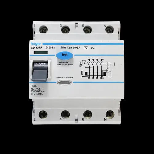 HAGER 25 AMP 30mA FOUR POLE RCCB RCD TYPE AC CD425U 164503