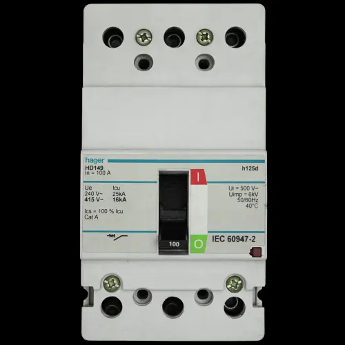 HAGER 100 AMP 16kA TRIPLE POLE MCCB HD149 H125D
