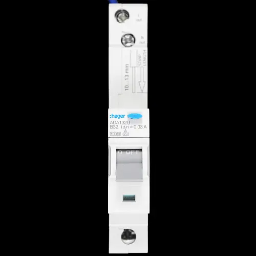 HAGER 32 AMP CURVE B 10kA 30mA RCBO TYPE A 104536 ADA132U