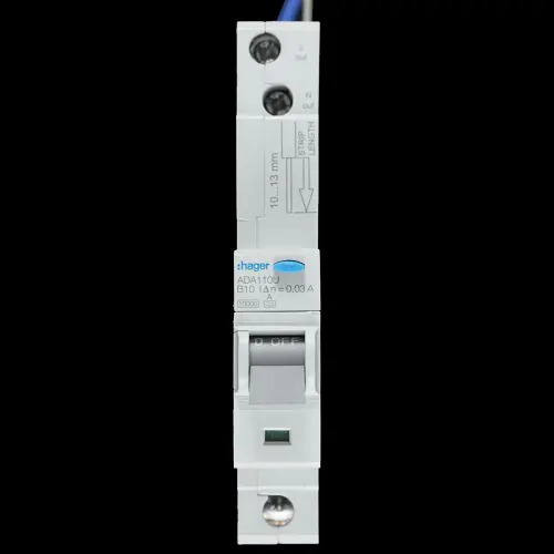 HAGER 10 AMP CURVE B 10kA 30mA RCBO TYPE A 104532 ADA110U