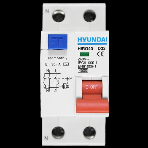 HYUNDAI 32 AMP CURVE D 4.5kA DOUBLE POLE RCBO TYPE AC HiRO40