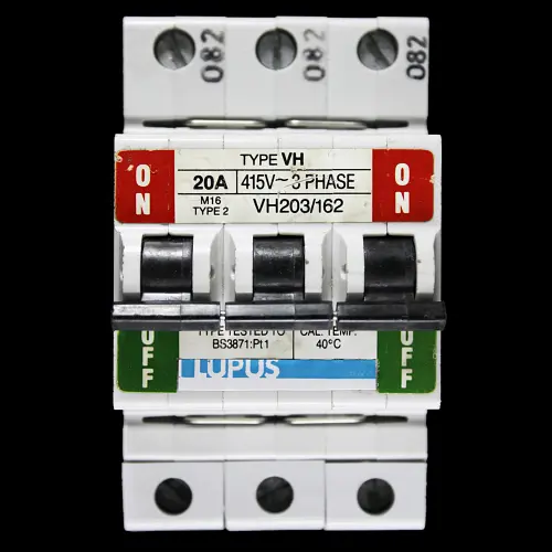 LUPUS 20 AMP TYPE 2 M16 TRIPLE POLE MCB CIRCUIT BREAKER VH203/162