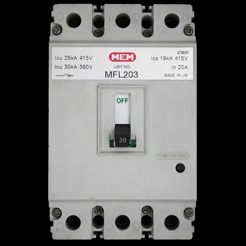 MEM 20 AMP 25kA TRIPLE POLE MCCB MFL203