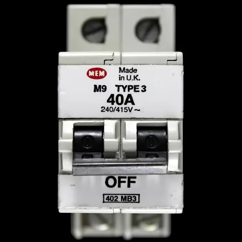 MEM 40 AMP TYPE 3 M9 DOUBLE POLE MCB CIRCUIT BREAKER 402MB3