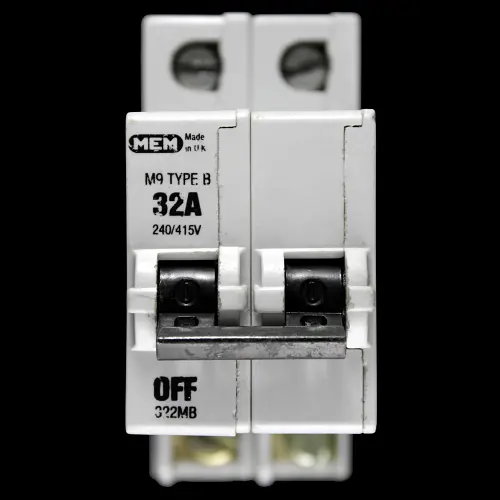 MEM 32 AMP CUVRE B M9 DOUBLE POLE MCB CIRCUIT BREAKER 322MB GREY