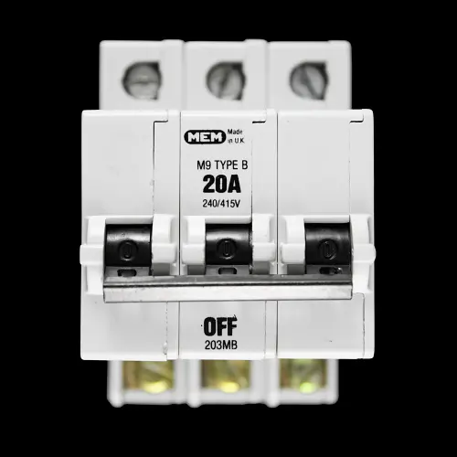 MEM 20 AMP CURVE B M9 TRIPLE POLE MCB CIRCUIT BREAKER 203MB GREY