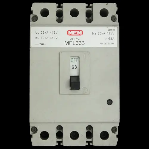 MEM 63 AMP 25kA TRIPLE POLE MCCB MFL633 MFL 633