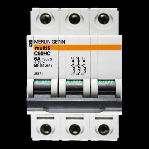 MERLIN GERIN 6 AMP TYPE 3 M9 TRIPLE POLE MCB CIRCUIT BREAKER C60HC 25671 MULTI9