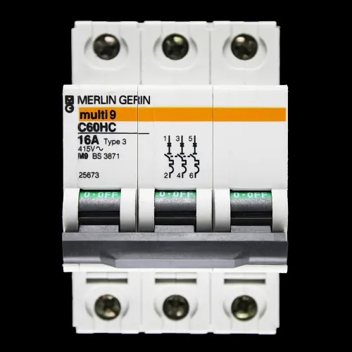 MERLIN GERIN 16 AMP TYPE 3 M9 TRIPLE POLE MCB CIRCUIT BREAKER C60HC 25673 MULTI9