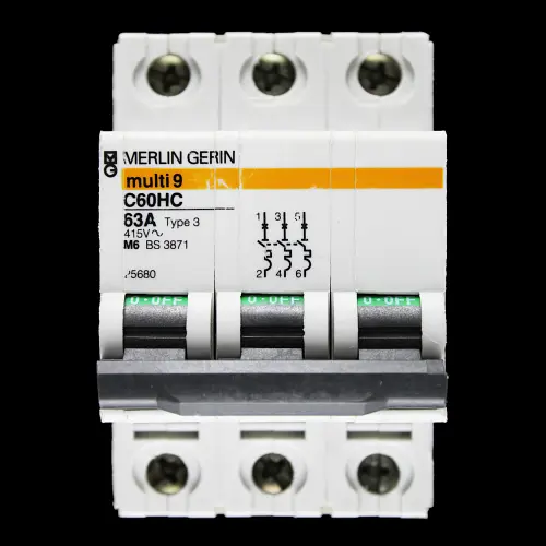 MERLIN GERIN 63 AMP TYPE 3 M6 TRIPLE POLE MCB CIRCUIT BREAKER C60HC 25680 MULTI9