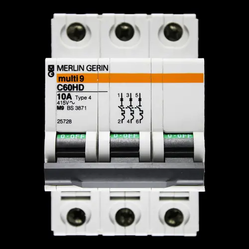 MERLIN GERIN 10 AMP TYPE 4 M9 TRIPLE POLE MCB CIRCUIT BREAKER C60HD 25728 MULTI9