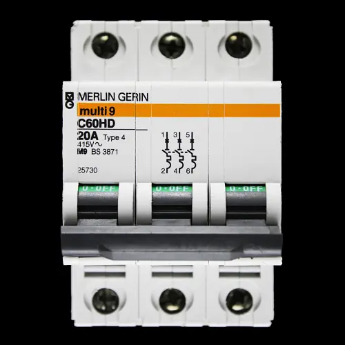 MERLIN GERIN 20 AMP TYPE 4 M9 TRIPLE POLE MCB CIRCUIT BREAKER C60HD 25730 MULTI9