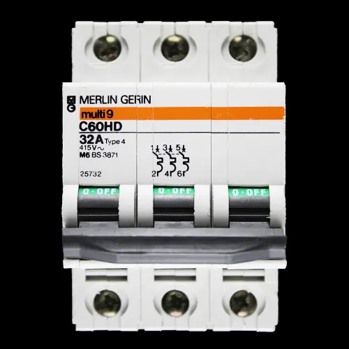 MERLIN GERIN 32 AMP TYPE 4 M6 TRIPLE POLE MCB CIRCUIT BREAKER C60HD 25732 MULTI9