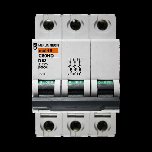 MERLIN GERIN 63 AMP CURVE D 10kA TRIPLE POLE MCB CIRCUIT BREAKER C60HD 25736