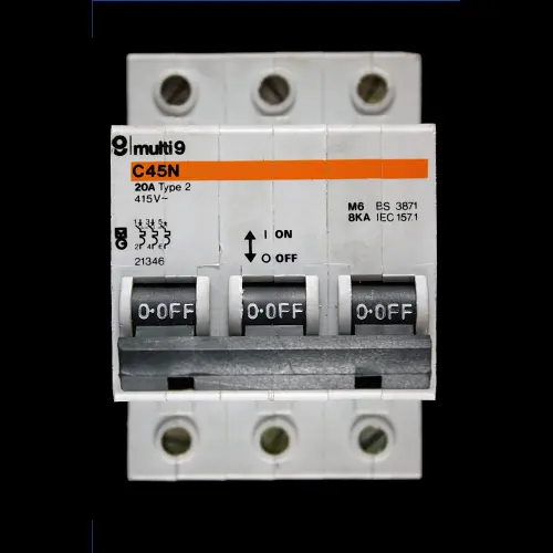 MERLIN GERIN 20 AMP TYPE 2 M6 TRIPLE POLE MCB CIRCUIT BREAKER 21346 C45N