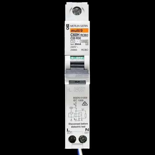 MERLIN GERIN 20 AMP CURVE C 10kA 30mA RCBO TYPE AC C60HC20R30 26860