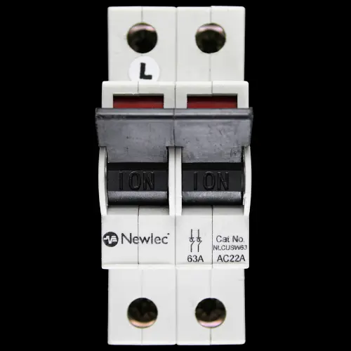 NEWLEC 63 AMP DOUBLE POLE MAIN SWITCH DISCONNECTOR AC22A NLCUSW63