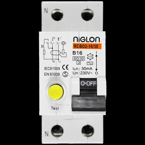 NIGLON 16 AMP CURVE B 6kA 30mA DOUBLE POLE RCBO TYPE AC RCBO2-16/30