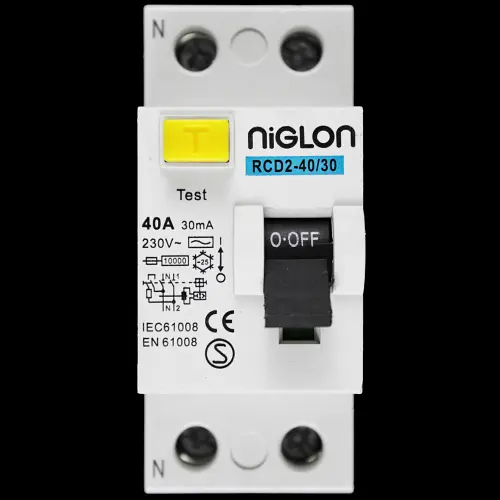 NIGLON 40 AMP 30mA DOUBLE POLE RCD TYPE AC RCD2-40/30 B