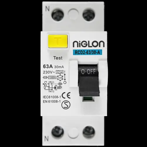 NIGLON 63 AMP 30mA DOUBLE POLE RCD TYPE A RCD2-63/30-A B