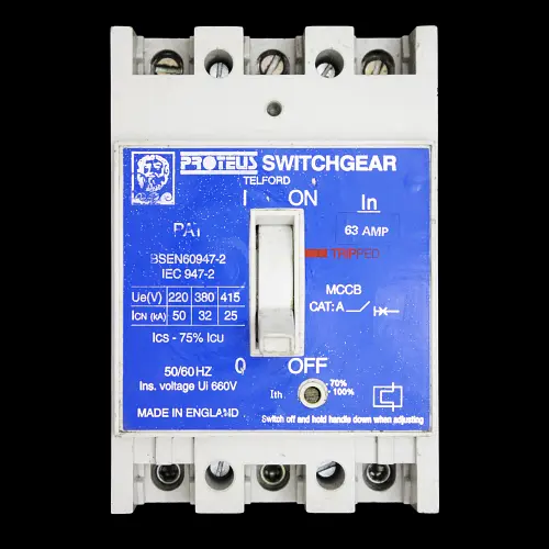 PROTEUS 63 AMP 25kA TRIPLE POLE MCCB SWITCHGEAR PAT63 LLBAAT63