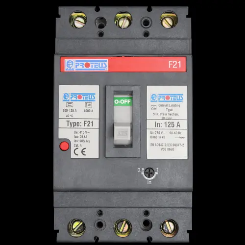 PROTEUS 125 AMP 25kA TRIPLE POLE MCCB F21